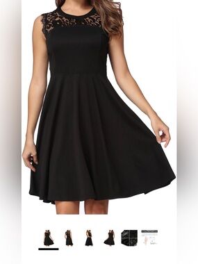 Lacy Bodice Black Fit-and-Flare Dress for Women